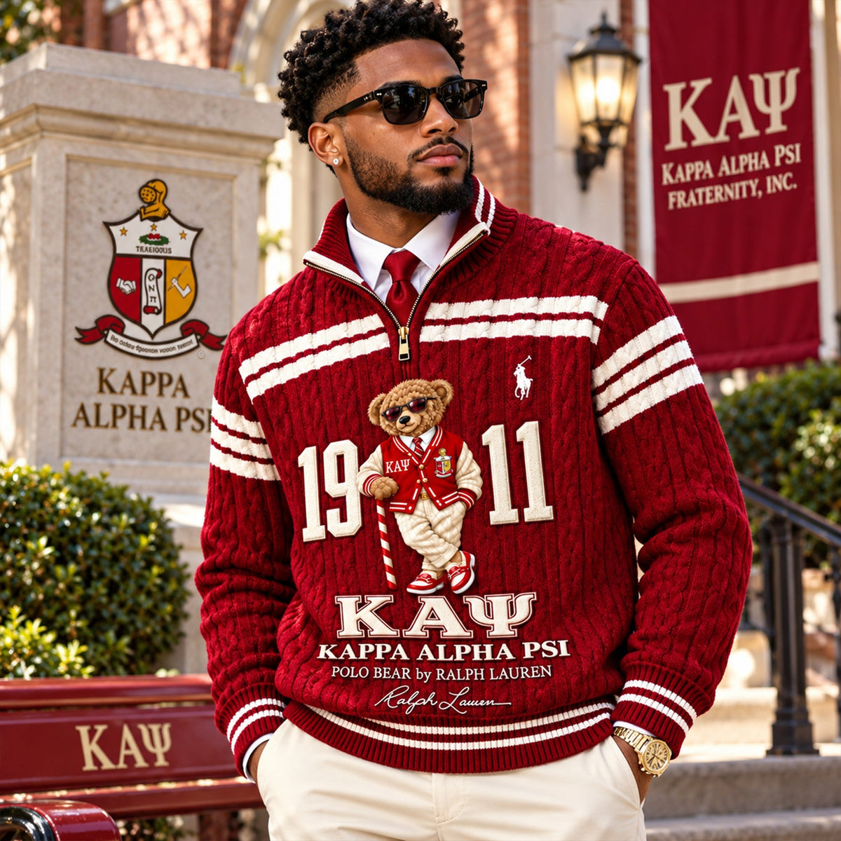 Premium Varsity Cable-Knit Quarter-Zip Sweater ALK YPT KAP 3010261