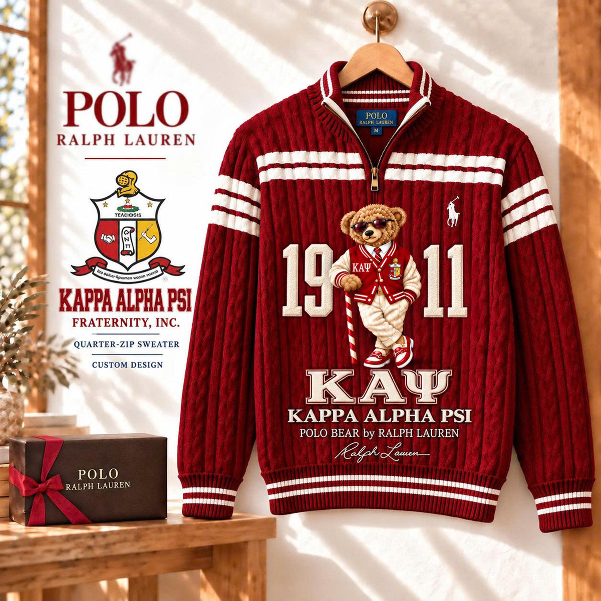 Premium Varsity Cable-Knit Quarter-Zip Sweater ALK YPT KAP 3010261